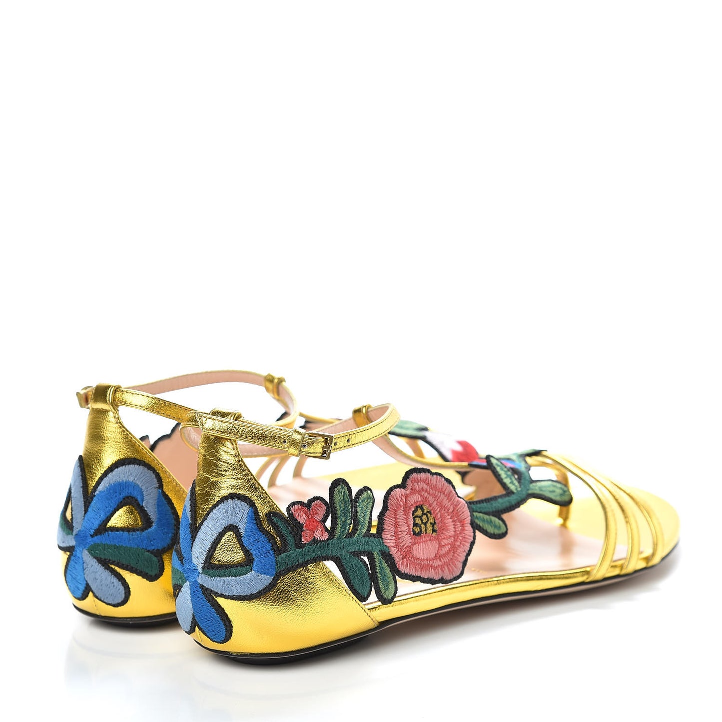 Metallic Nappa Ophelia T-Strap Flat Sandals 38.5 Gold