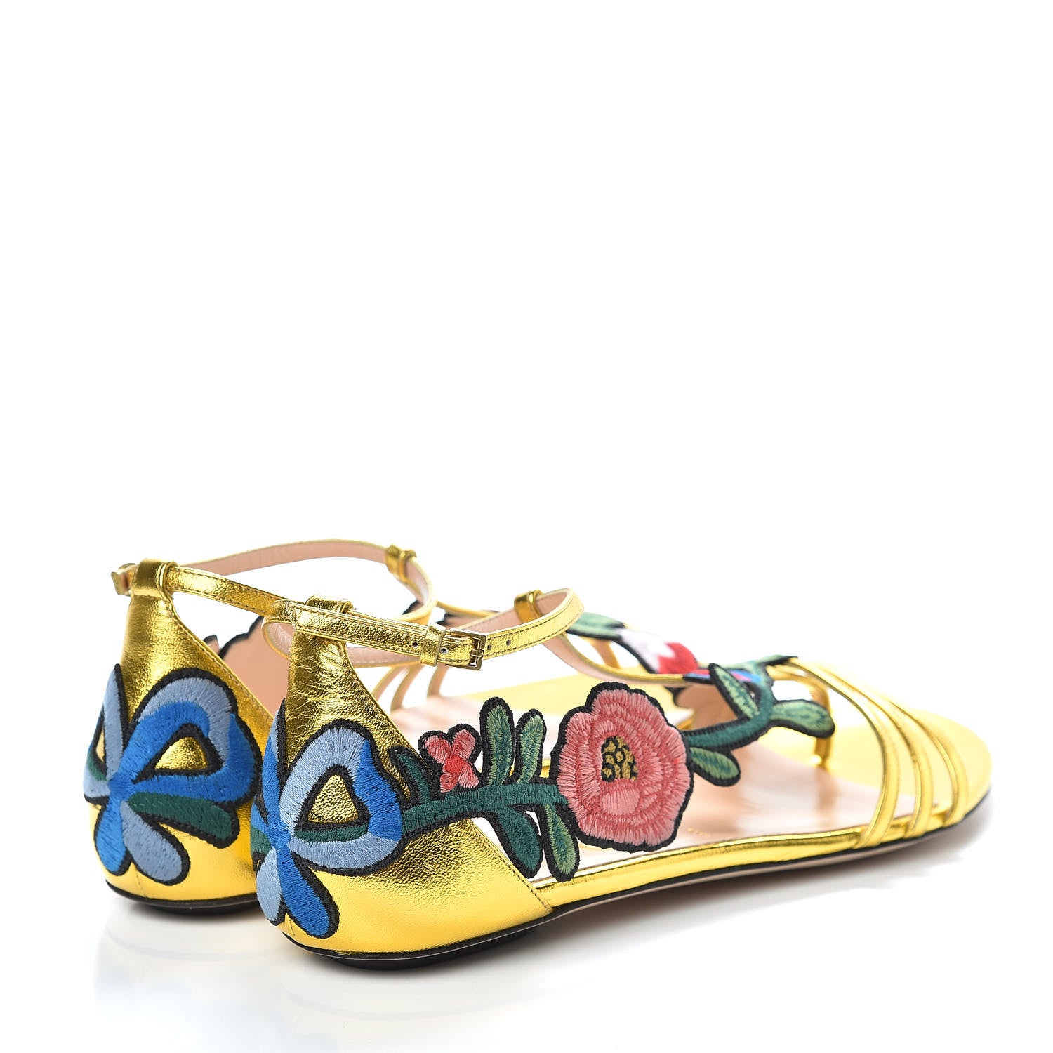 Gucci Metallic Nappa Ophelia T-Strap Flat Sandals 38.5 Gold 4 of 9