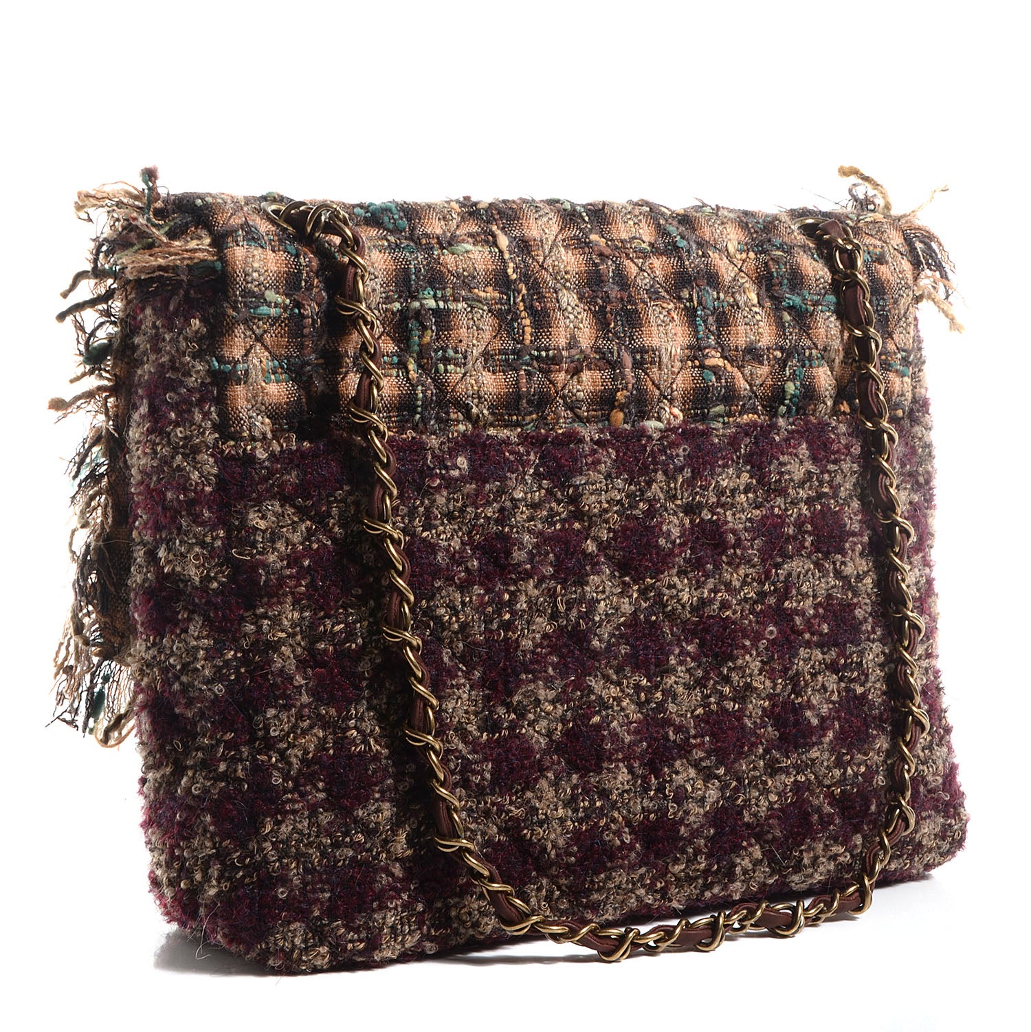Chanel Tweed Quilted Paris Edinburgh Tartan Fringe Flap Burgundy 3 of 8