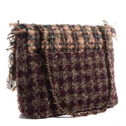 Chanel Tweed Quilted Paris Edinburgh Tartan Fringe Flap Burgundy 3 of 8