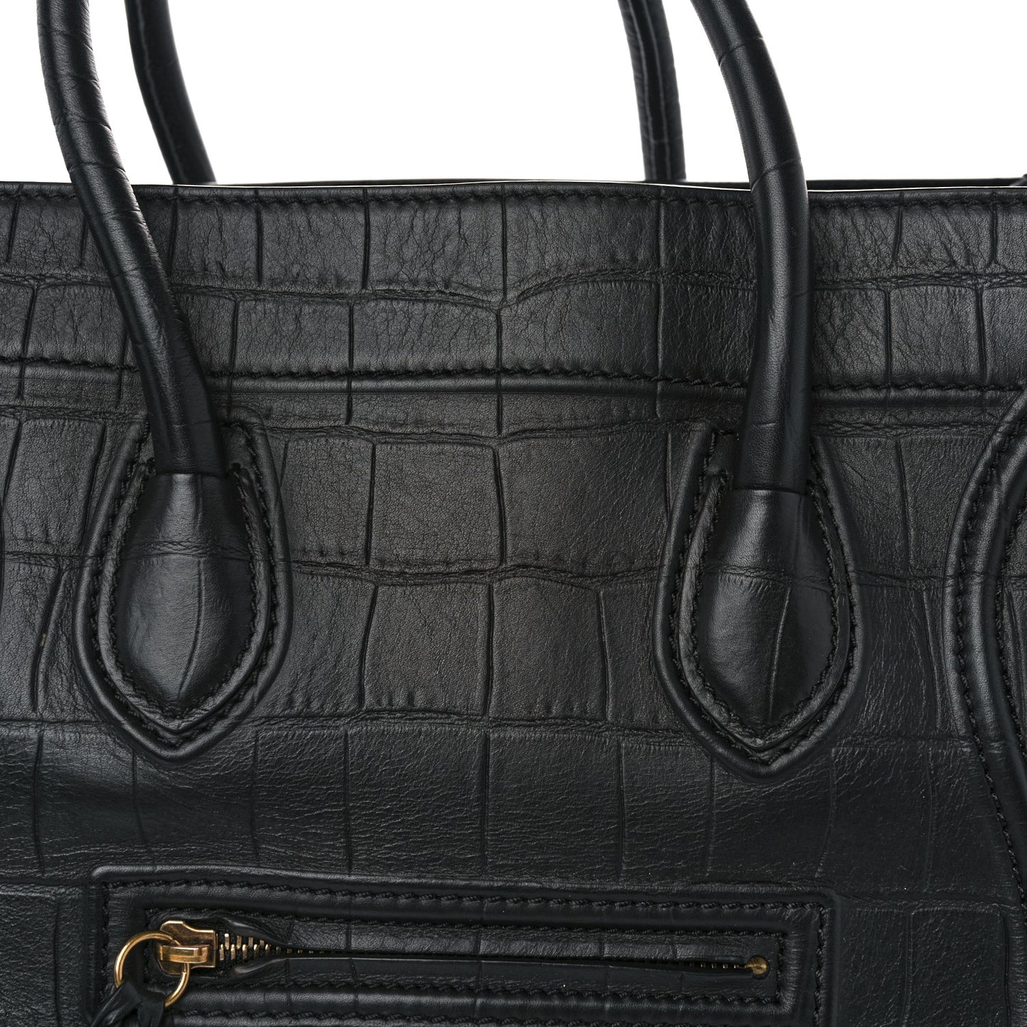 Crocodile Embossed Calfskin Medium Phantom Luggage Black