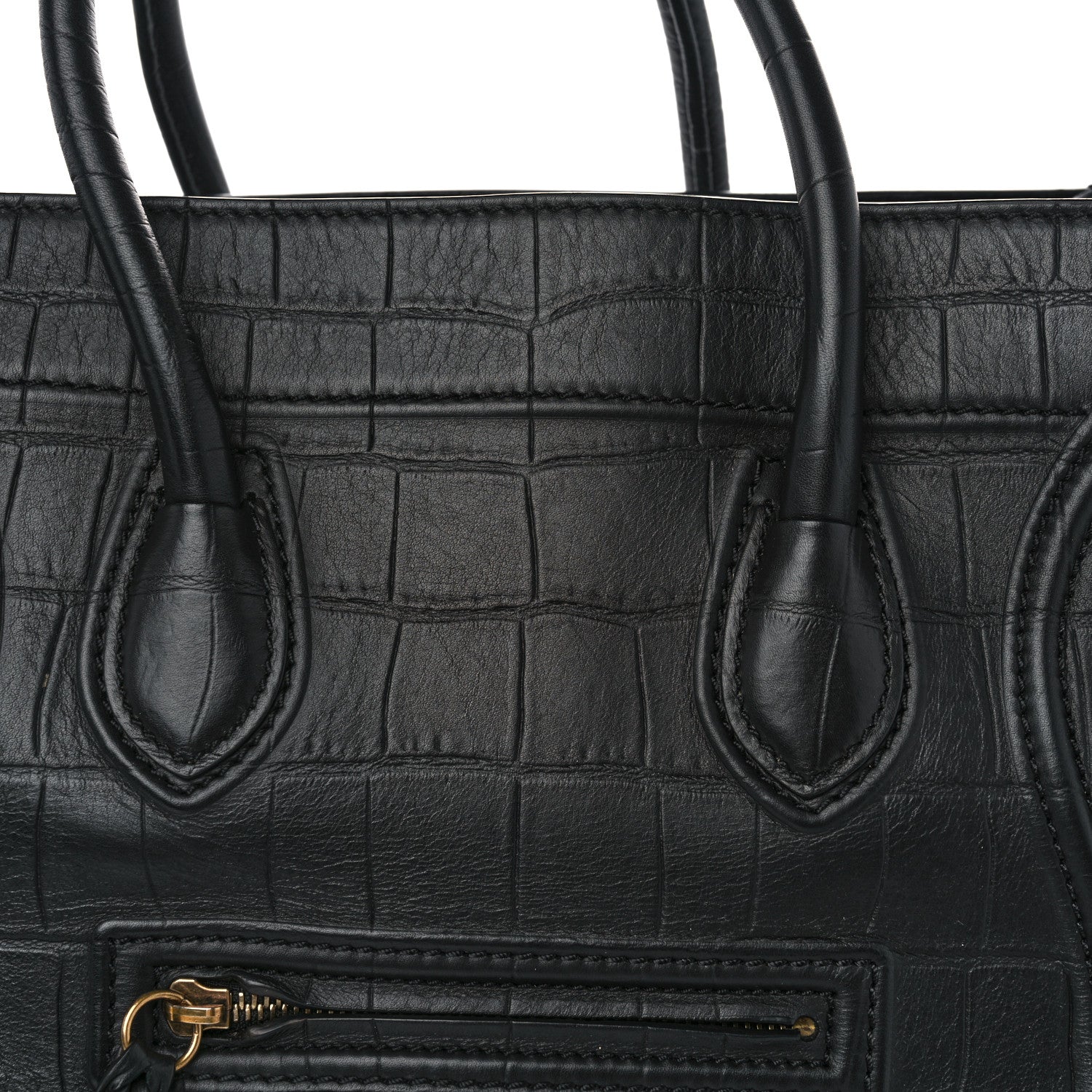 Celine Crocodile Embossed Calfskin Medium Phantom Luggage Black 8 of 12