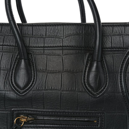 Celine Crocodile Embossed Calfskin Medium Phantom Luggage Black 8 of 12