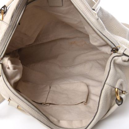 Gucci Pebbled Calfskin Twill Medium Top Handle Satchel White 5 of 25