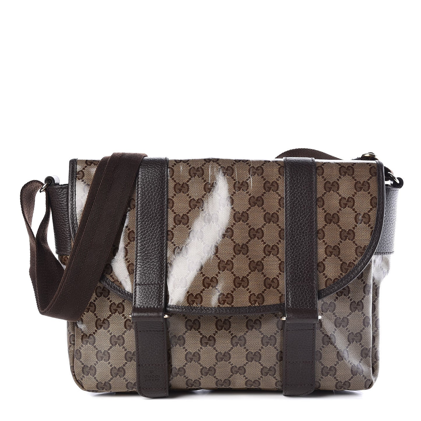 Crystal Monogram Medium Double Buckle Flap Messenger Beige Dark Brown