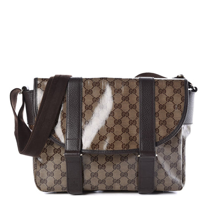 Gucci Crystal Monogram Medium Double Buckle Flap Messenger Beige Dark Brown 1 of 10