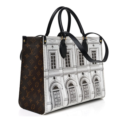 Louis Vuitton X FORNASETTI Calfskin Architettura Onthego MM Black White 3 of 9