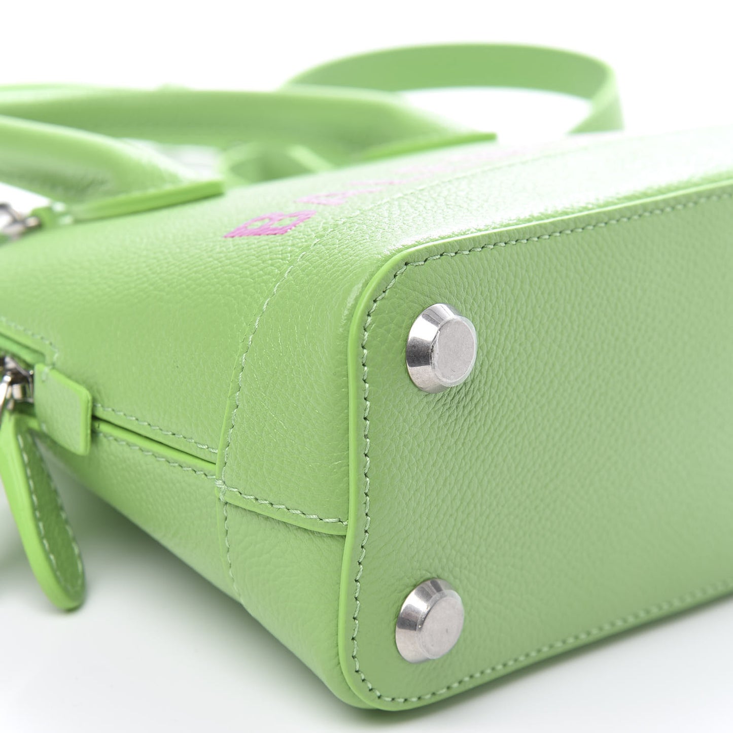 Grained Calfskin XXS Ville Top Handle Bag Light Green Fuchsia