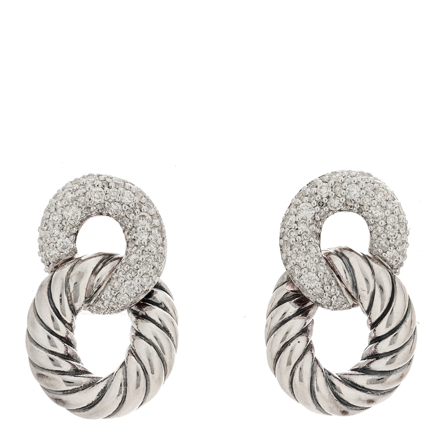 Sterling Silver Diamond Belmont Curb Link Drop Earrings