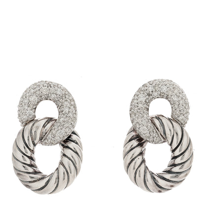 David Yurman Sterling Silver Diamond Belmont Curb Link Drop Earrings 1 of 4