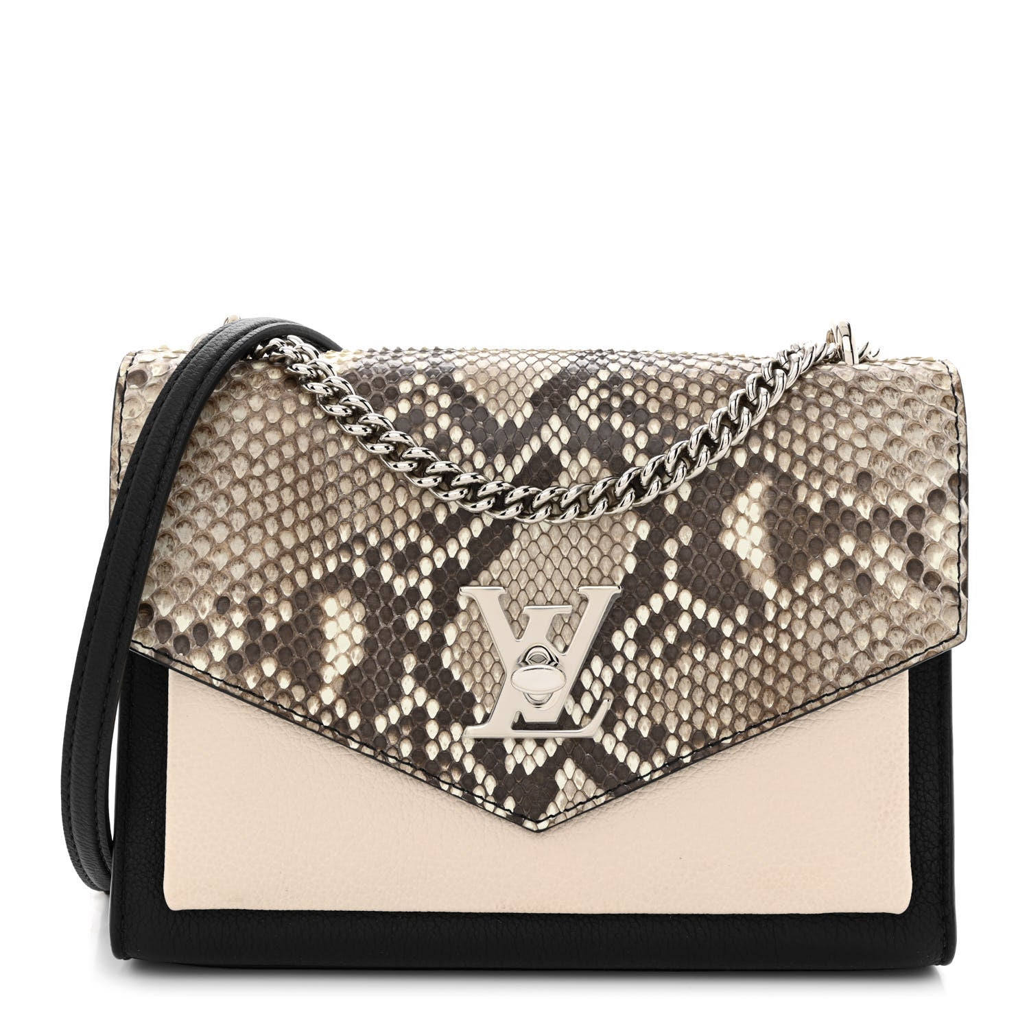 Louis Vuitton Soft Calfskin Snakeskin My Lockme Chain Bag BB Black White Beige 1 of 12