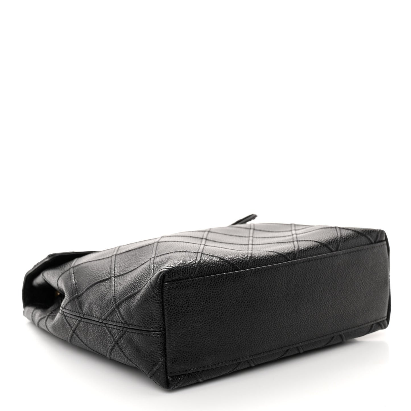 Caviar Stitched Fold Over Shoulder Bag Black