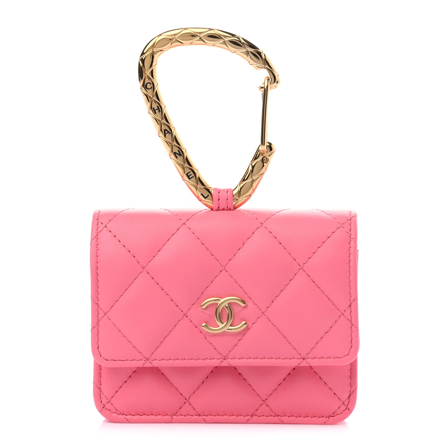 Lambskin Quilted CC Hook Card Holder Pink