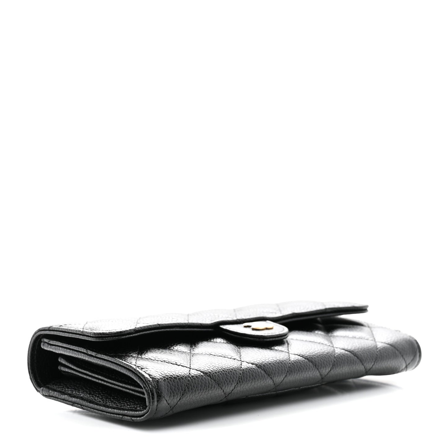 Caviar Quilted Large Gusset Flap Wallet Black