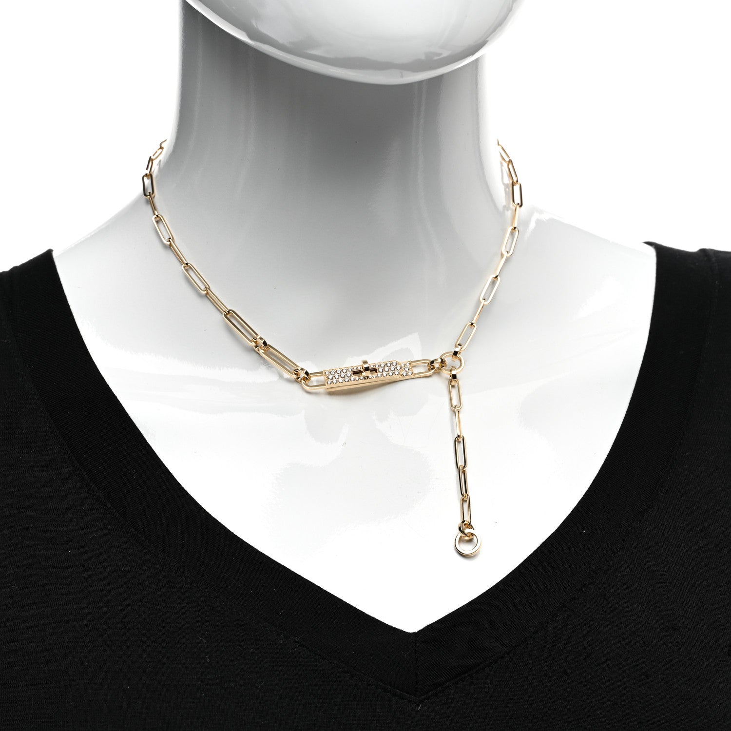 Hermes 18K Yellow Gold Diamond Pave PM Kelly Chaine Lariat Necklace SH 2 of 5