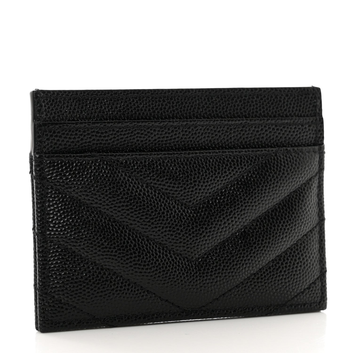 Saint Laurent Grain De Poudre Matelasse Chevron Monochrome Monogram Credit Card Case Black 3 of 8