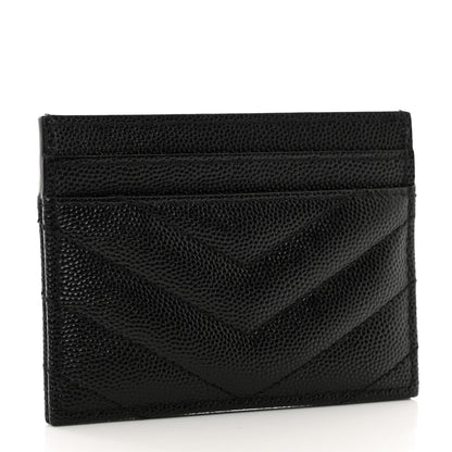 Saint Laurent Grain De Poudre Matelasse Chevron Monochrome Monogram Credit Card Case Black 3 of 8