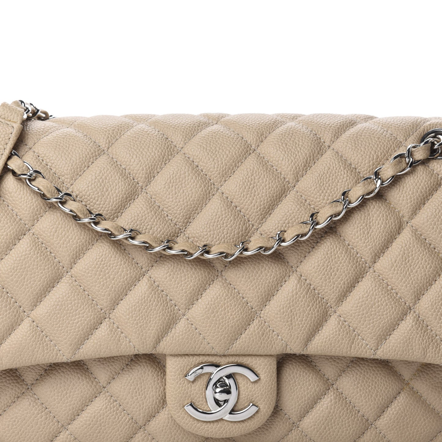 Caviar Quilted Jumbo Easy Flap Beige