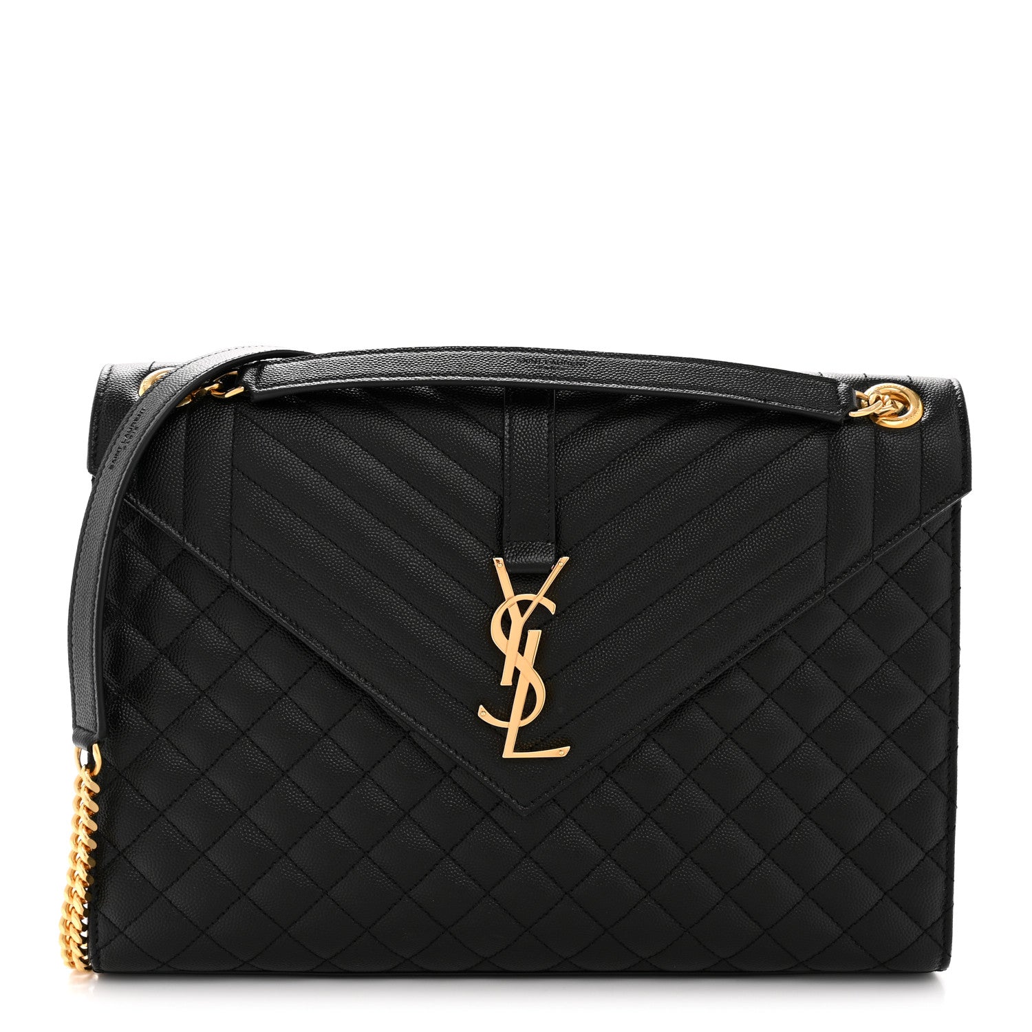 Saint Laurent Grain De Poudre Textured Mixed Matelasse Large Triquilt Monogram Satchel Black 1 of 11