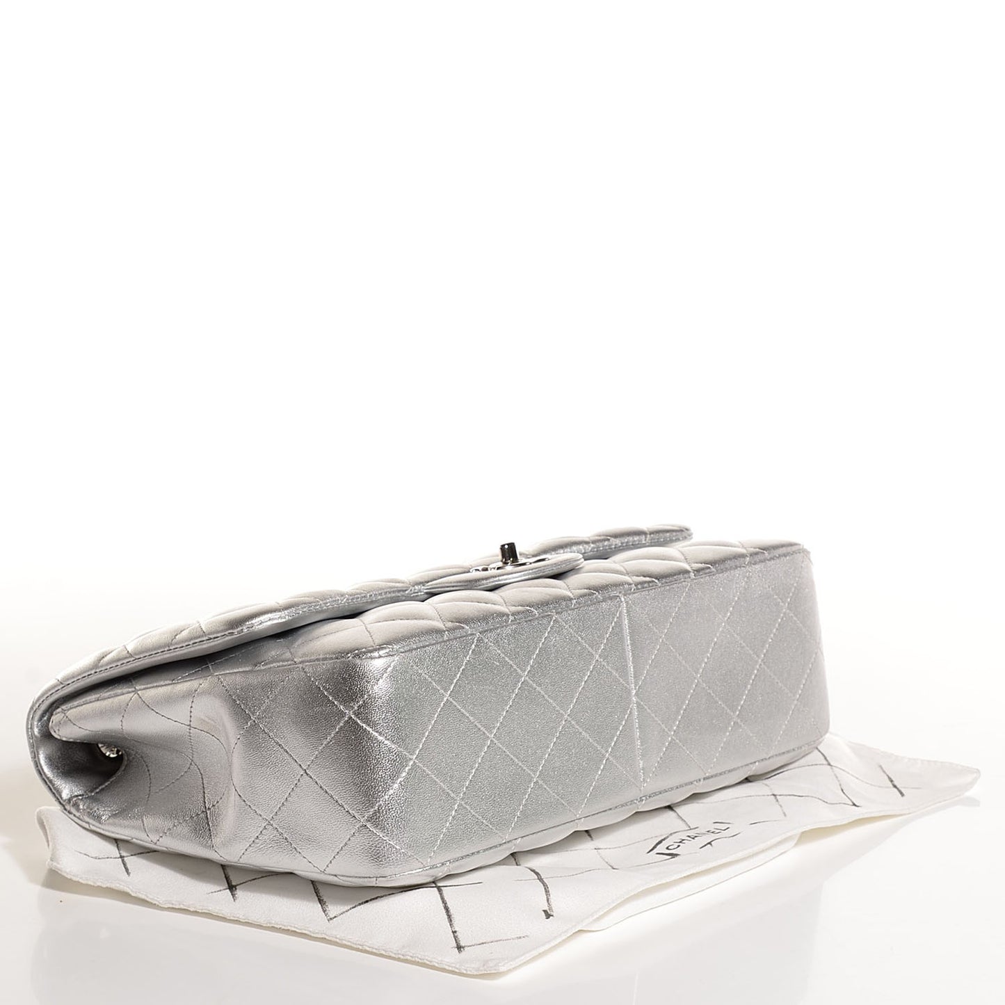 Metallic Lambskin Quilted Jumbo Single Flap Silver