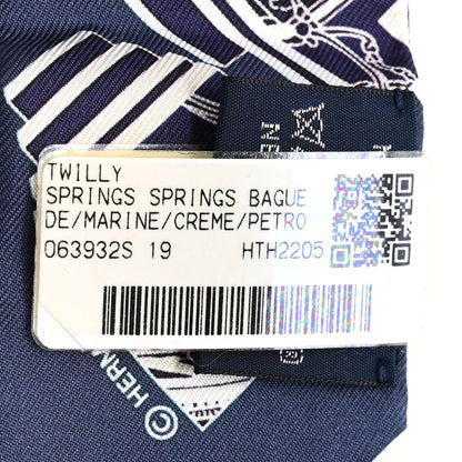 Hermes Silk Springs Springs Twilly Marine Creme Petrole 3 of 4
