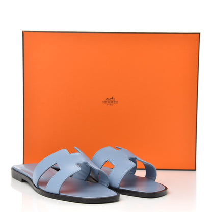 Hermes Calfskin Oran Sandals 35.5 Bleu Bleuet 9 of 9