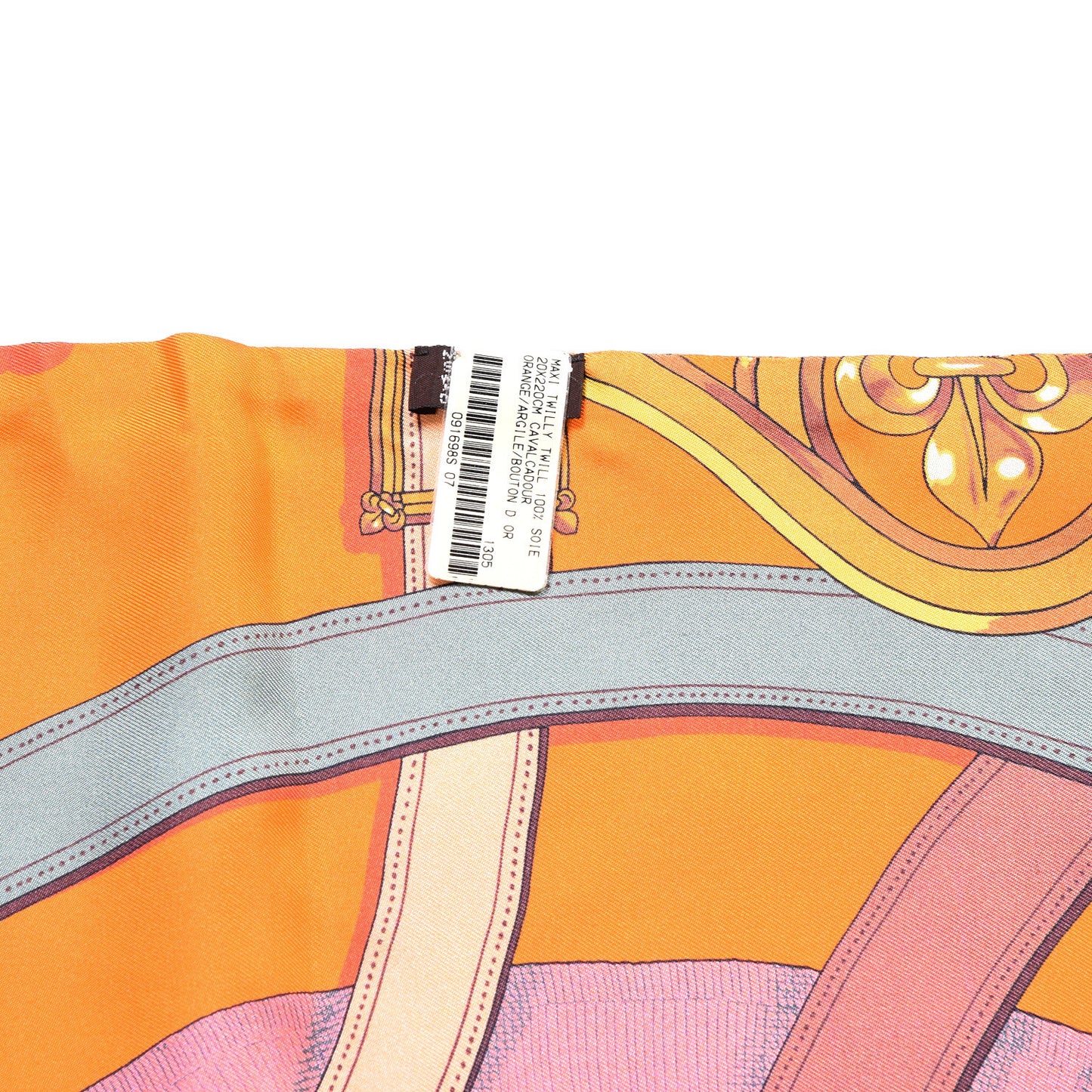 Silk Cavalcadour Maxi Twilly Orange Argile Bouton D'Or