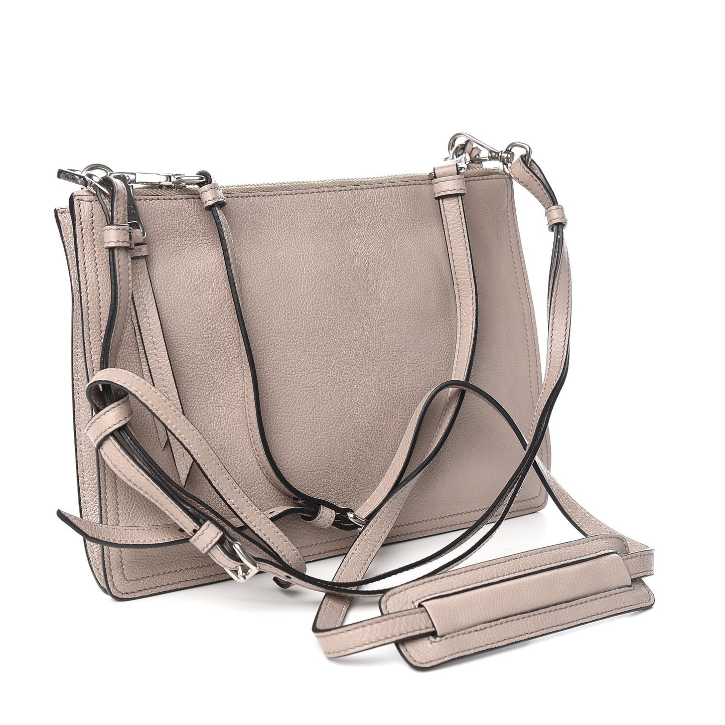 Glace Calf Etiquette Double Zip Crossbody Bag Pomice Astrale