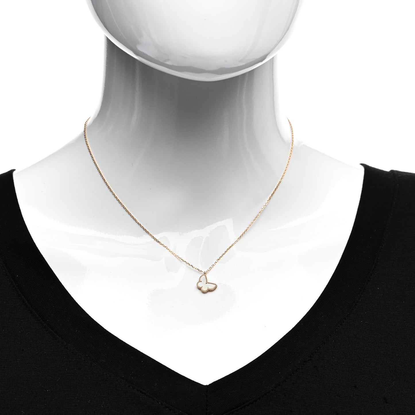 18K Yellow Gold Mother of Pearl Sweet Alhambra Butterfly Pendant Necklace