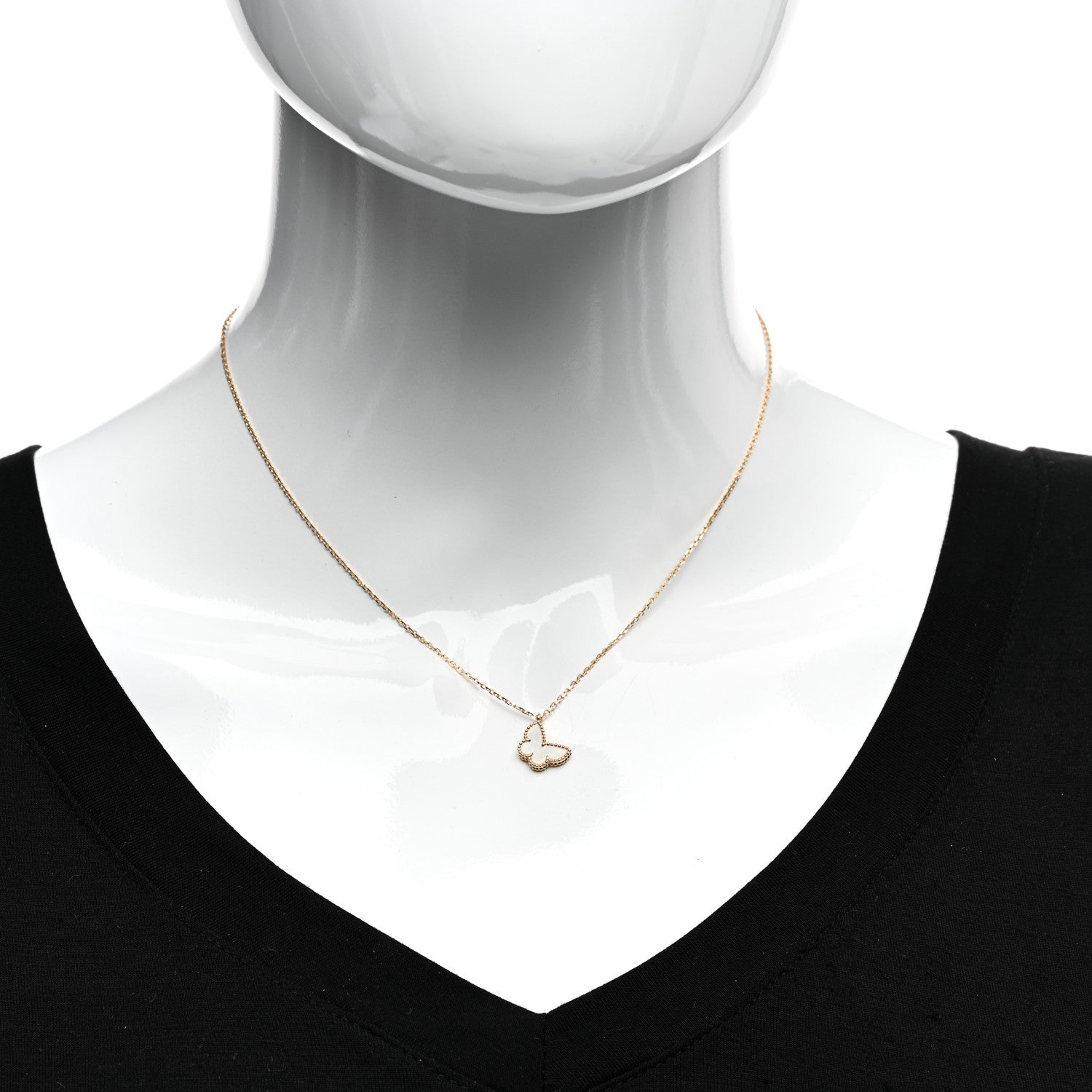 Van Cleef & Arpels 18K Yellow Gold Mother of Pearl Sweet Alhambra Butterfly Pendant Necklace 2 of 5