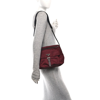 Prada Nylon Vela Saffiano Single Buckle Messenger Shoulder Bag Bordeaux 2 of 9