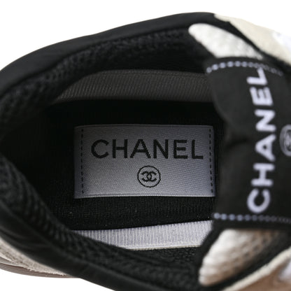 Chanel Mesh Suede Calfskin Grained Calfskin Womens CC Sneakers 36 White Black 7 of 9