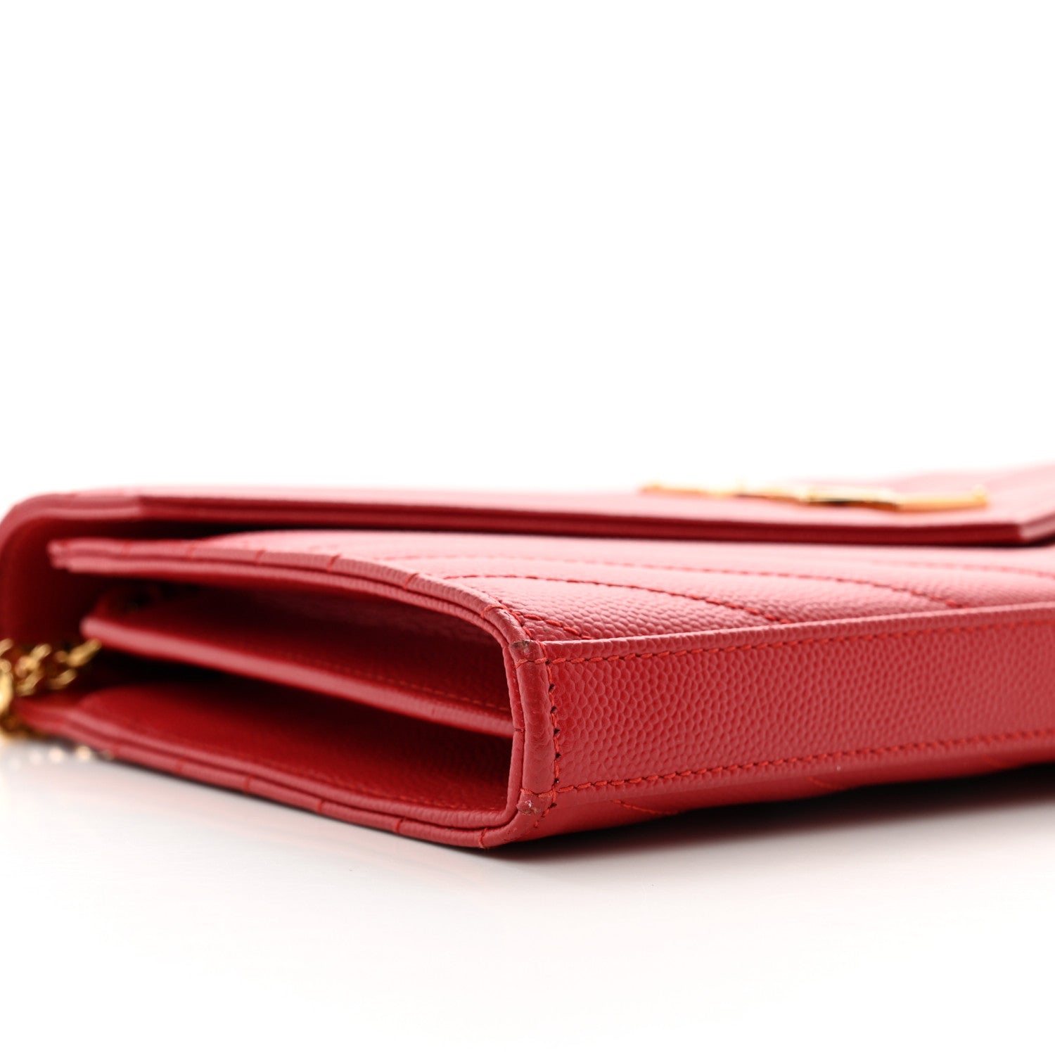 Saint Laurent Grain De Poudre Matelasse Chevron Cassandre Chain Wallet New Red 9 of 10
