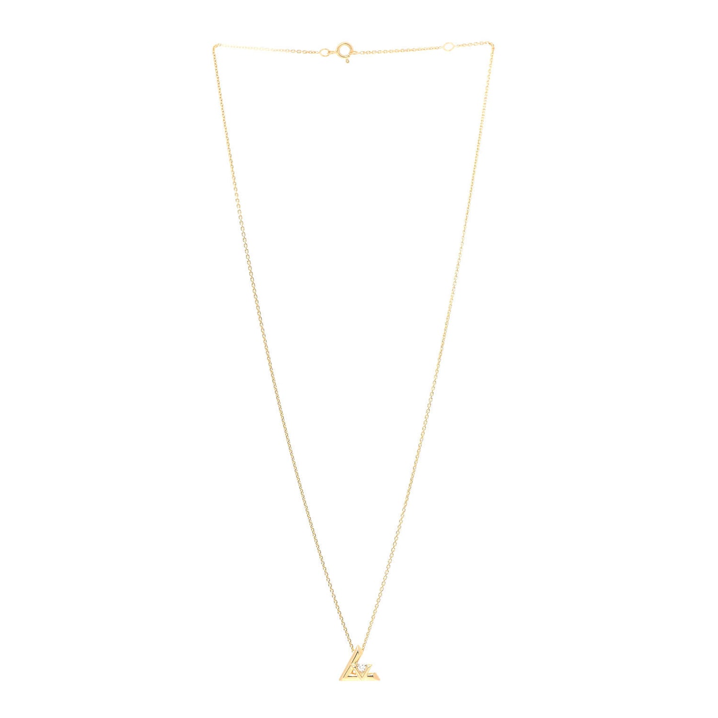 18K Yellow Gold Diamond Small LV Volt One Pendant Necklace