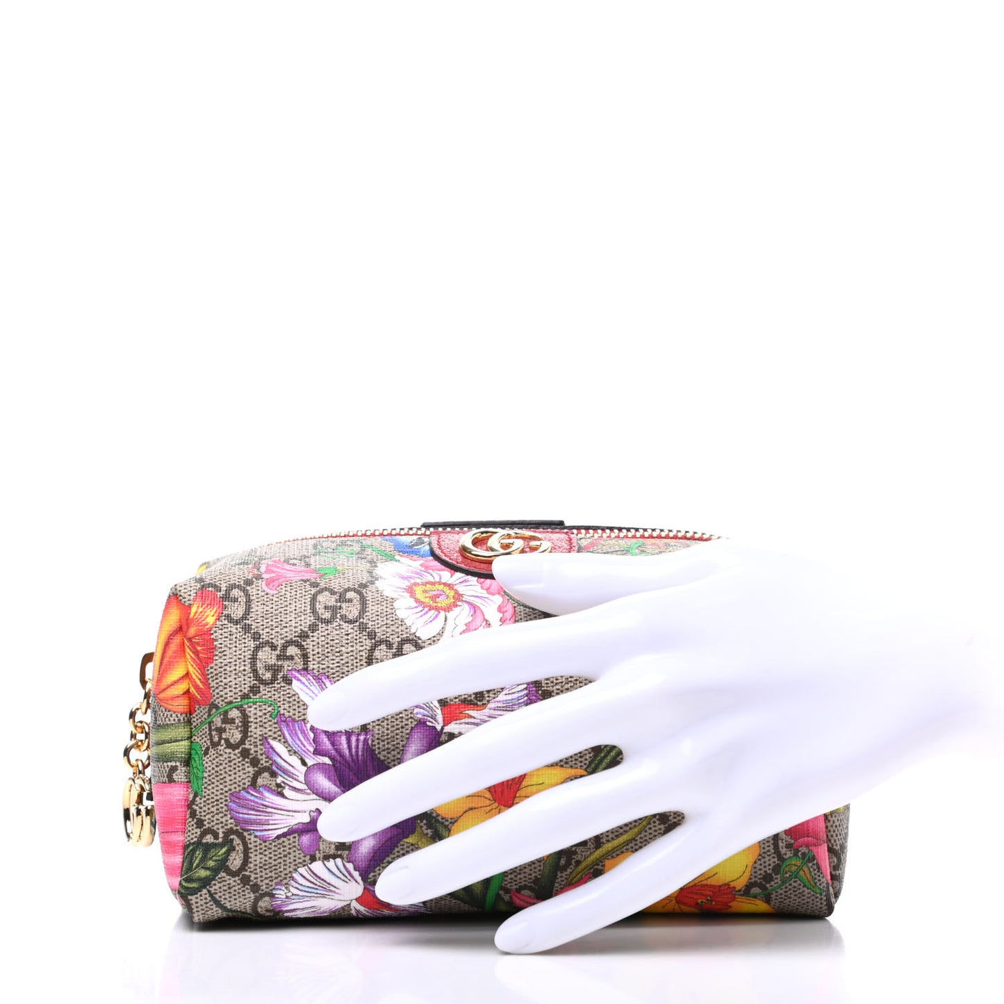 Soft GG Supreme Monogram Flora Calfskin Medium Ophidia Cosmetic Case Beige Ebony Multicolor Rosso