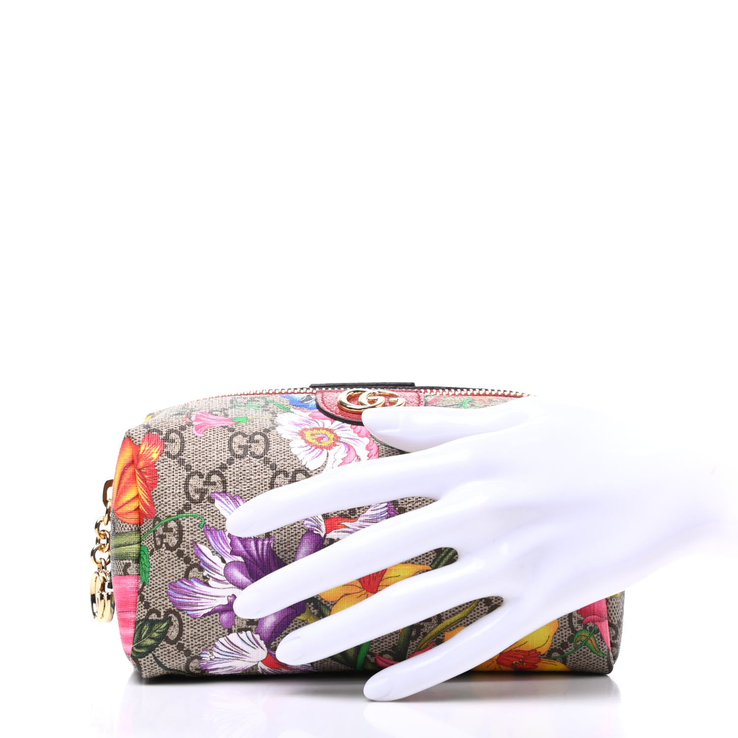 Gucci Soft GG Supreme Monogram Flora Calfskin Medium Ophidia Cosmetic Case Beige Ebony Multicolor Rosso 2 of 10