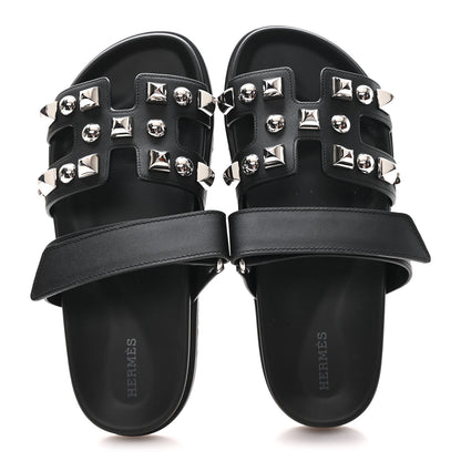 Hermes Calfskin Medor Studded Womens Chypre Sandals 38.5 Black 2 of 10