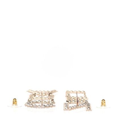 Chanel Crystal Cha-Nel Logo Drop Earrings Gold 3 of 5