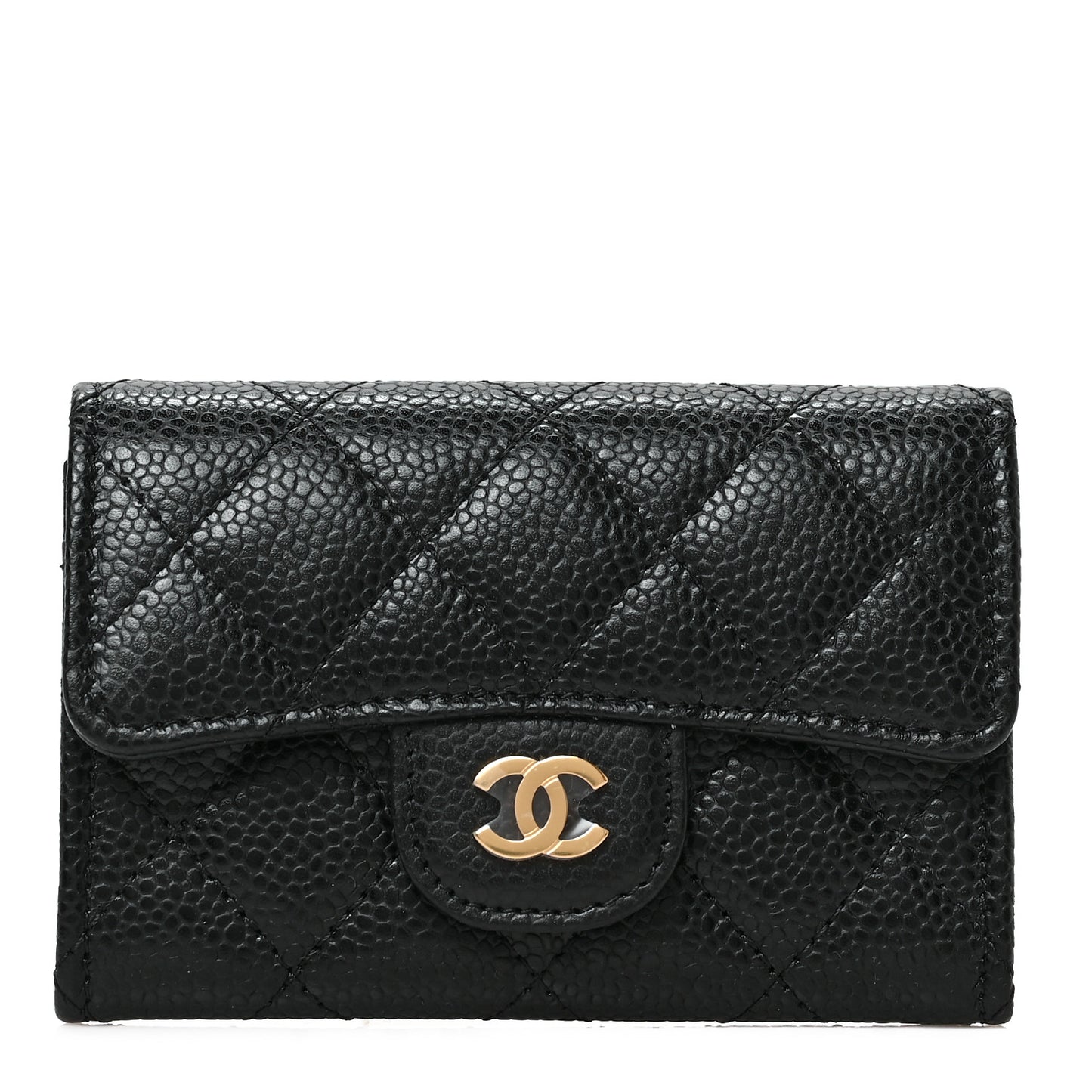 Caviar Quilted Flap Card Holder Wallet Black