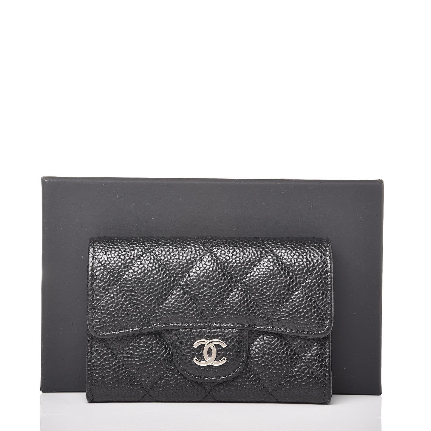 Caviar Quilted Flap Card Holder Black