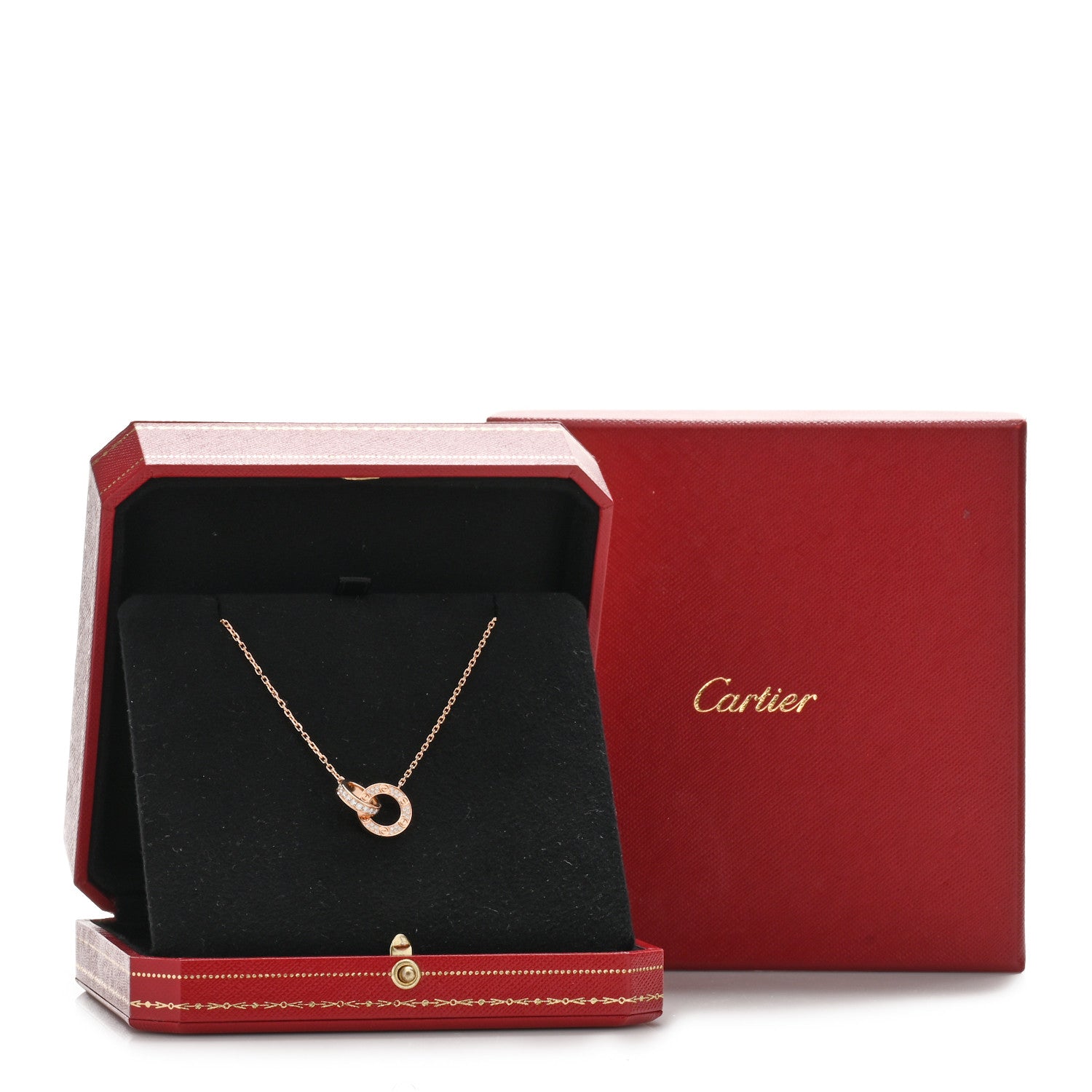 Cartier 18K Pink Gold Diamond Interlocking LOVE Paved Necklace 4 of 4