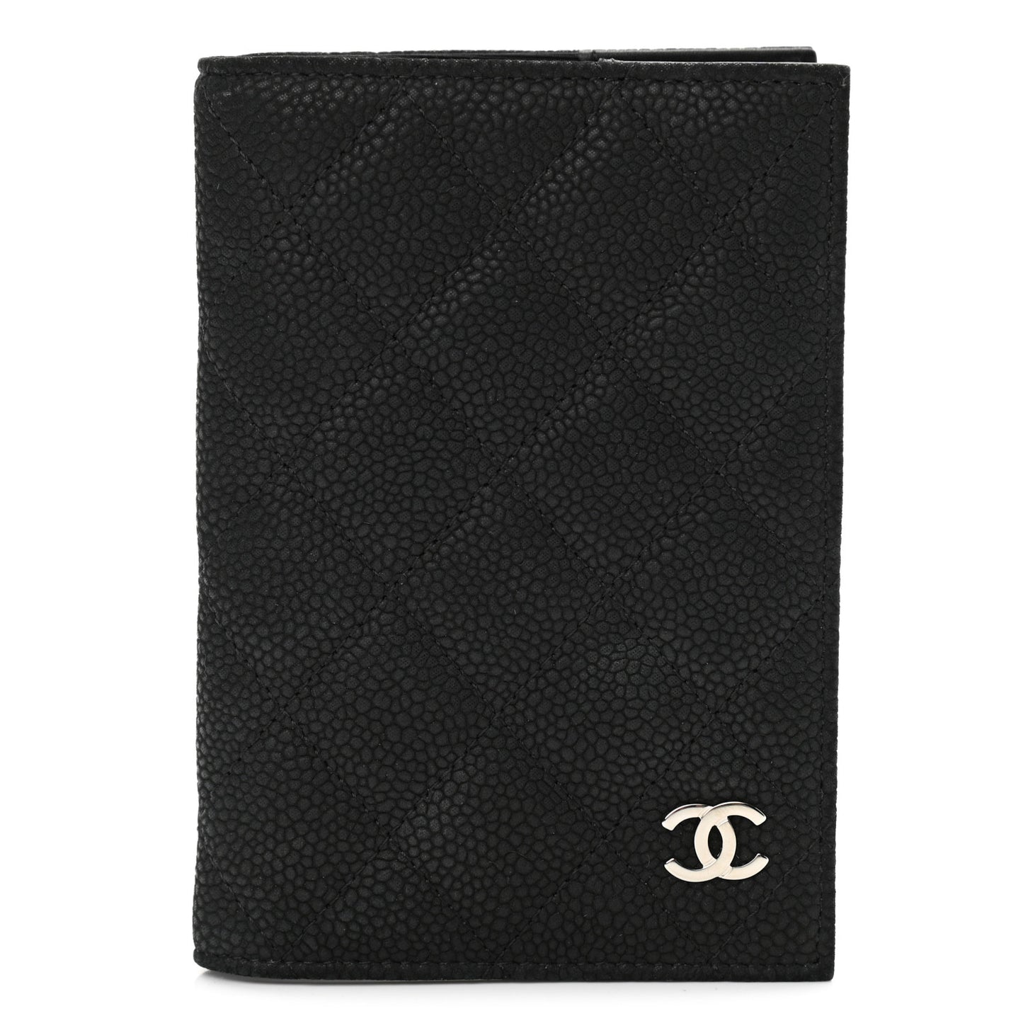 Iridescent Caviar Quilted Passport Holder Black