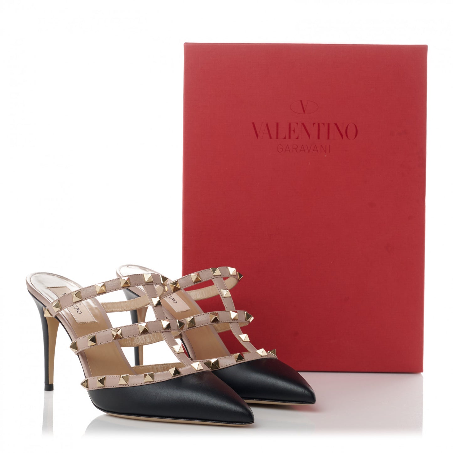 Nappa Rockstud 90mm Cage Mules 38 Black Poudre
