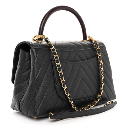 Chanel Caviar Lizard Embossed Chevron Quilted Medium Coco Handle Flap Black 3 of 11
