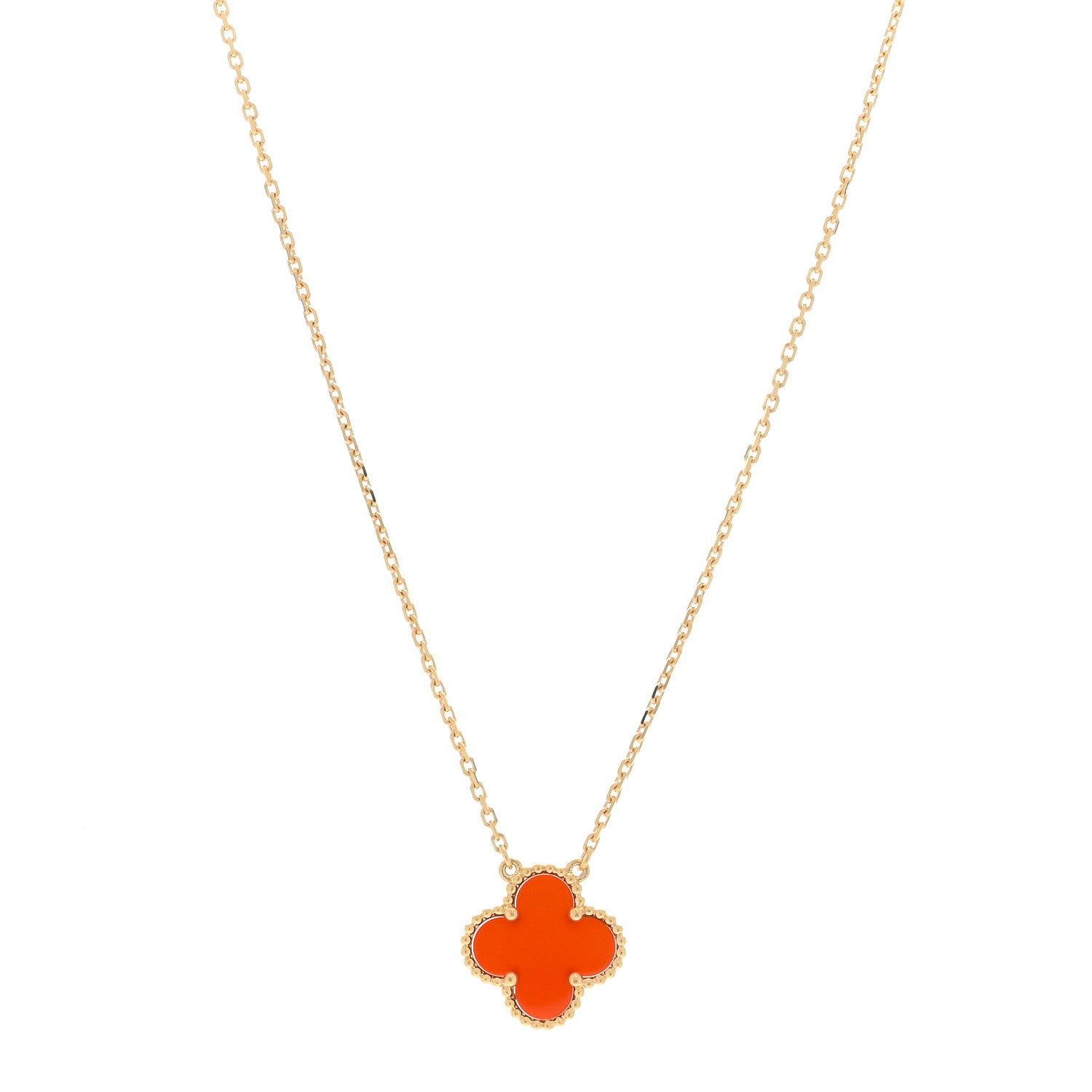 Van Cleef & Arpels 18K Yellow Gold Carnelian Vintage Alhambra Pendant Necklace 1 of 3
