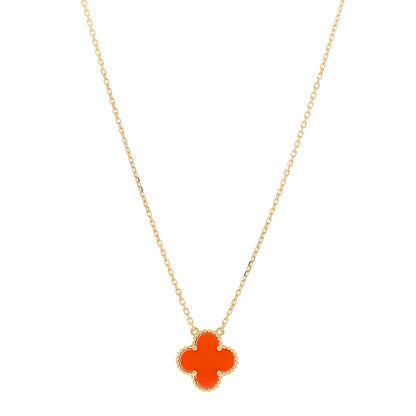 Van Cleef & Arpels 18K Yellow Gold Carnelian Vintage Alhambra Pendant Necklace 1 of 3