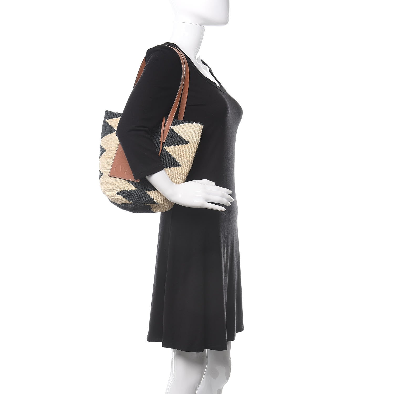 Loewe Sisal Calfskin Paula's Ibiza Shigra Tote Bag Black Beige Tan 2 of 9