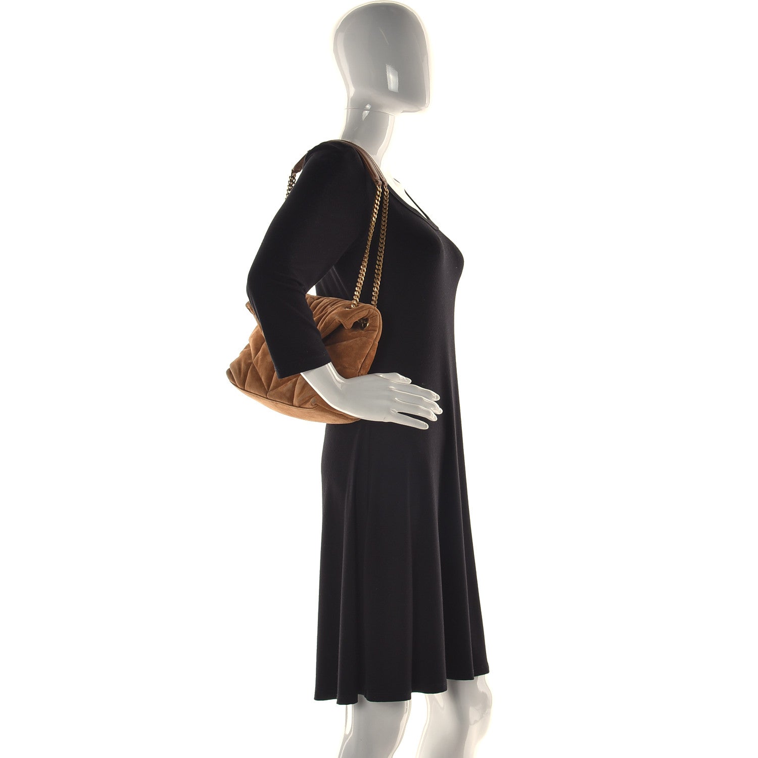 Saint Laurent Suede Calfskin Quilted Small Loulou Puffer Monogram Chain Satchel Cinnamon 2 of 12