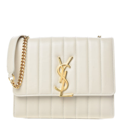 Saint Laurent Lambskin Matelasse Monogram Vicky Chain Wallet Off White 1 of 11