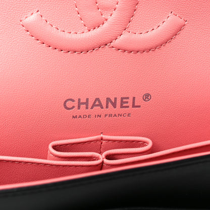 Chanel Lambskin Quilted Medium Double Flap Black Pink 6 of 10